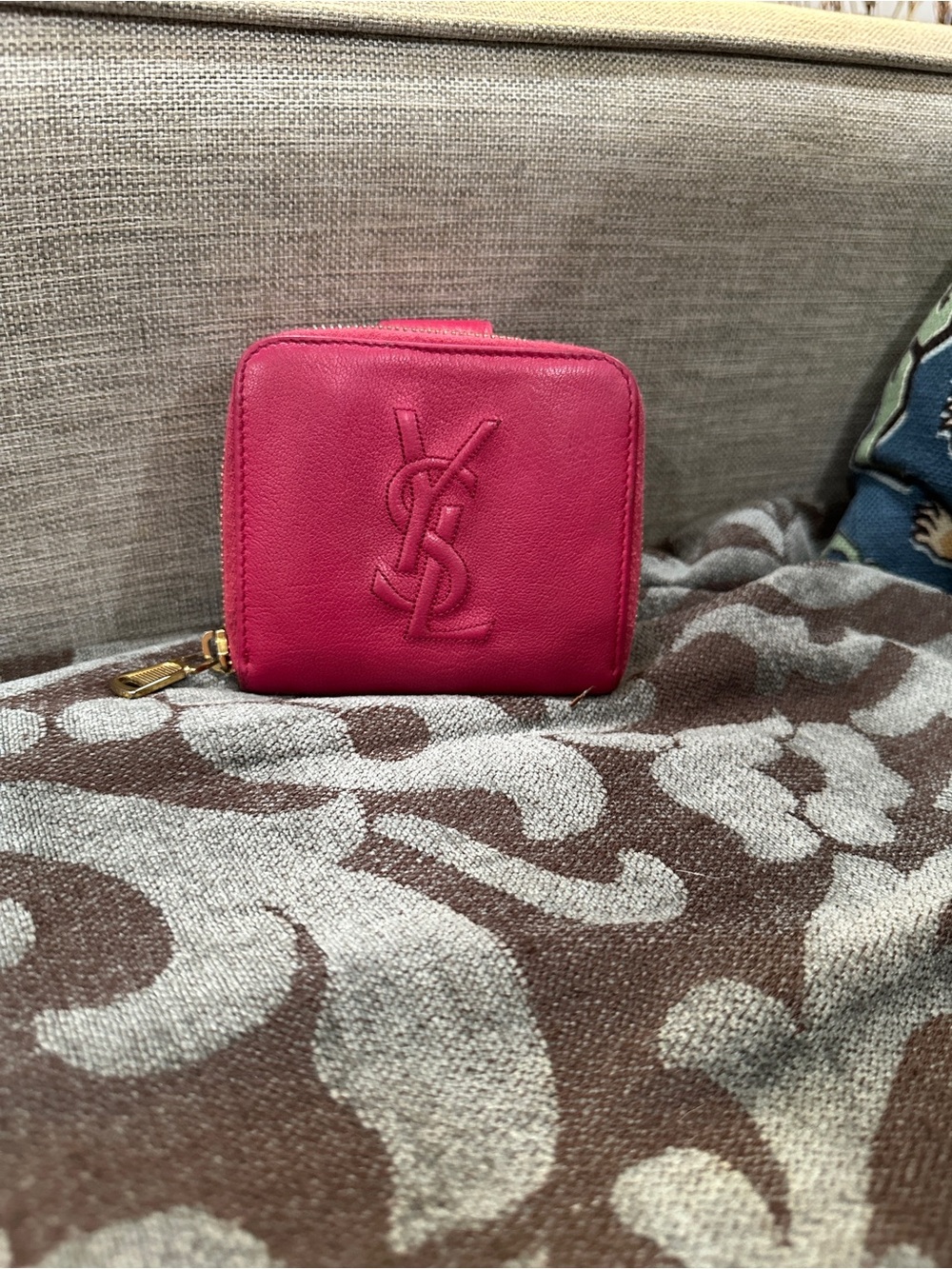 Yves Saint Laurent Hot Pink Leather Zip-Around Wallet